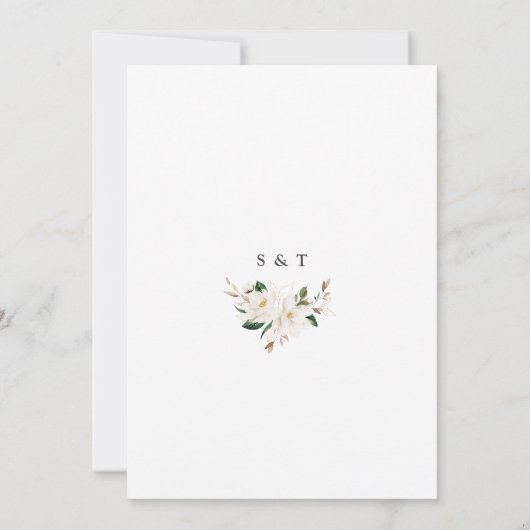 Invitation Aquarelle unique blanc Magnolia Mariage or (Dos)