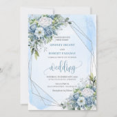 Invitation Aquarelle unique Dusty Bleu Blanc Argent Floral (Devant)