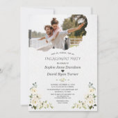 Invitation Aquarelle unique Fiançailles photo floral blanc (Devant)