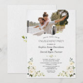 Invitation Aquarelle unique Fiançailles photo floral blanc (Devant / Derrière)