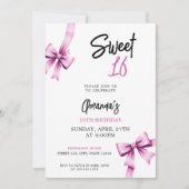 Invitation Aquarelle Vaches roses Coquette Sweet 16 Anniversa (Devant)
