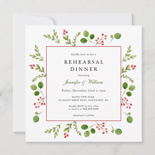 Invitation Aquarelle Végétation hivernale Cadres de répétitio (Devant)