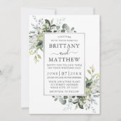 Invitation Aquarelle Verdure Argent Frame Dusty Blue (Devant)