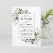 Invitation Aquarelle Verdure Argent Frame Dusty Blue (Debout devant)