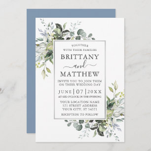 Invitation Aquarelle Verdure Argent Frame Dusty Blue