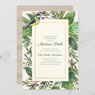 Invitation Aquarelle Verdure Baby shower des oiseaux de Woods