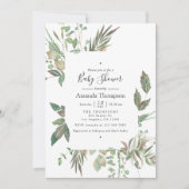 Invitation Aquarelle Verdure Baby shower géométrique (Devant)