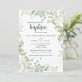 Invitation Aquarelle Verdure Baptême bébé (Debout devant)