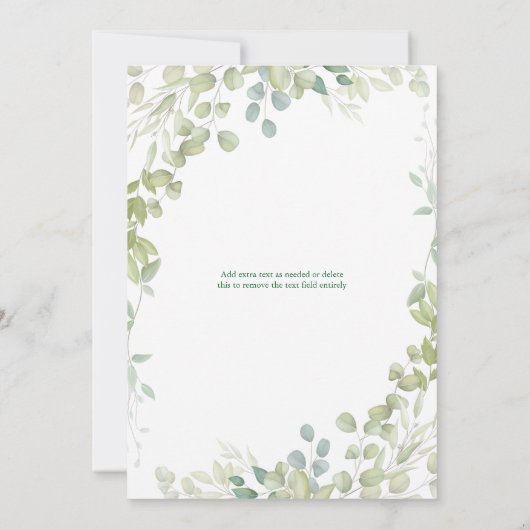 Invitation Aquarelle Verdure Baptême bébé (Dos)