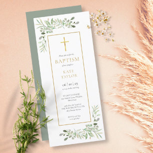 Invitation Aquarelle Verdure Baptême Christening