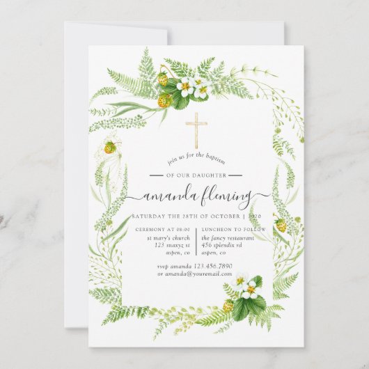 Invitation Aquarelle Verdure Baptême ou baptême (Devant)