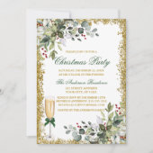 Invitation Aquarelle Verdure Berries Gold Christmas Party (Devant)