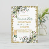 Invitation Aquarelle Verdure Berries Gold Christmas Party (Debout devant)