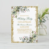 Invitation Aquarelle Verdure Berries Gold Parties scintillant (Debout devant)