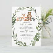 Invitation Aquarelle Verdure Bois Animaux Baby shower I (Debout devant)