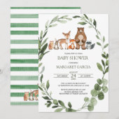 Invitation Aquarelle Verdure Bois Animaux Baby shower I (Devant / Derrière)
