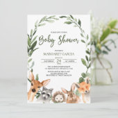 Invitation Aquarelle Verdure Bois Baby shower Animaux (Debout devant)