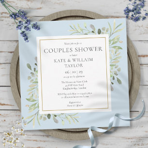 Invitation Aquarelle Verdure Boy Blue Couples Baby shower