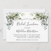 Invitation Aquarelle Verdure Calligraphie Bleu Bridal Déjeune (Devant)