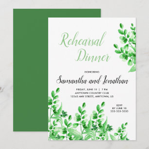 Invitation Aquarelle Verdure Calligraphie Dîner de répétition