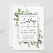 Invitation Aquarelle Verdure Calligraphie Mariage d'âge (Devant)