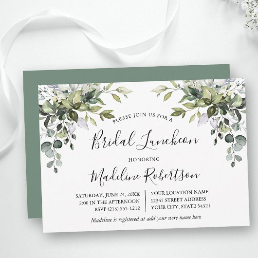 Invitation Aquarelle Verdure Calligraphie Sage Déjeuner nupti