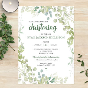 Invitation Aquarelle Verdure Christening Baby