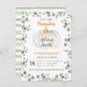Invitation Aquarelle Verdure Citrouille 1er anniversaire (Devant / Derrière)
