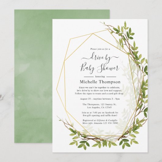 Invitation Aquarelle Verdure Conduite géométrique Par Douche (Devant / Derrière)