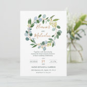 Invitation Aquarelle verdure couronne, eucalyptus Mariage (Debout devant)