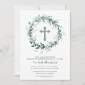 Invitation Aquarelle Verdure Croix Première communion (Devant)