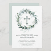 Invitation Aquarelle Verdure Croix Première communion (Devant / Derrière)