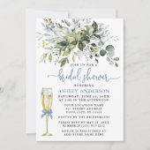Invitation Aquarelle Verdure Dusty Blue Bow Verre Douche (Devant)