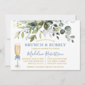 Invitation Aquarelle Verdure Dusty Blue Gold Bridal Brunch (Devant)