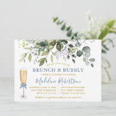 Invitation Aquarelle Verdure Dusty Blue Gold Bridal Brunch (Debout devant)