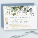 Invitation Aquarelle Verdure Dusty Blue Gold Bridal Brunch<br><div class="desc">Moderne Elegant Aquarelle Botanical Greenery Fête des mariées Brunch & Bubbly Invitation Card comprend des feuilles d'eucalyptus,  le feuillage botanique vert,  des feuilles bleu poussiéreux et d'autres belles verdure botanique. Script de calligraphie branché. Texte Or. Verre de Champagne avec Bow bleu Dusty.</div>