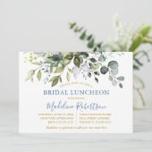Invitation Aquarelle Verdure Dusty Blue Gold Bridal Lunch (Debout devant)