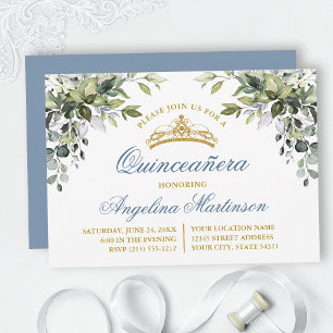 Invitation Aquarelle Verdure Dusty Blue Quinceanera Party