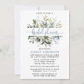 Invitation Aquarelle Verdure Dusty Blue Script Douche (Devant)