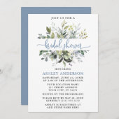 Invitation Aquarelle Verdure Dusty Blue Script Douche (Devant / Derrière)