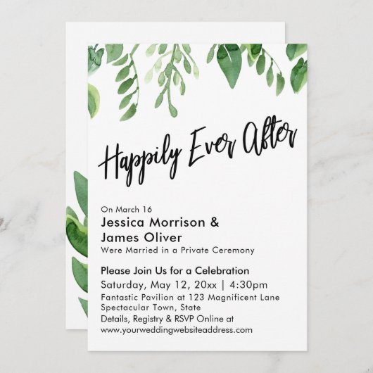 Invitation Aquarelle Verdure Écriture Manuscrite Heureusement (Devant / Derrière)