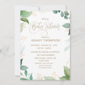 Invitation Aquarelle Verdure et Baby shower Or (Devant)