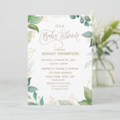 Invitation Aquarelle Verdure et Baby shower Or (Debout devant)
