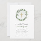 Invitation Aquarelle Verdure et Croix d'or | Confirmations (Devant)