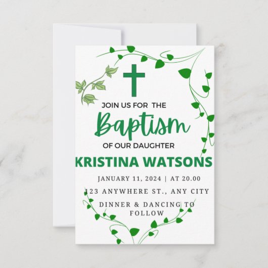 Invitation  Aquarelle Verdure et fleurs Baptême  (Devant)
