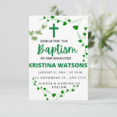 Invitation  Aquarelle Verdure et fleurs Baptême  (Debout devant)