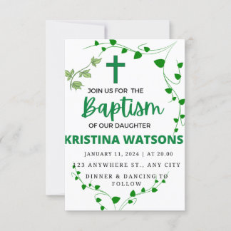 Invitation Aquarelle Verdure et fleurs Baptême