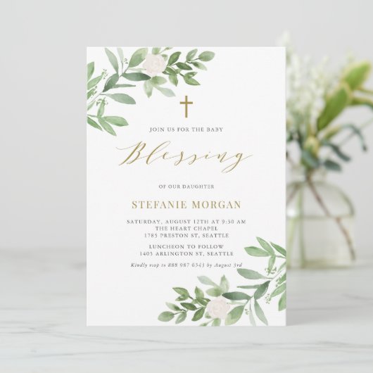 Invitation Aquarelle Verdure et Fleurs Blessure bébé (Debout devant)