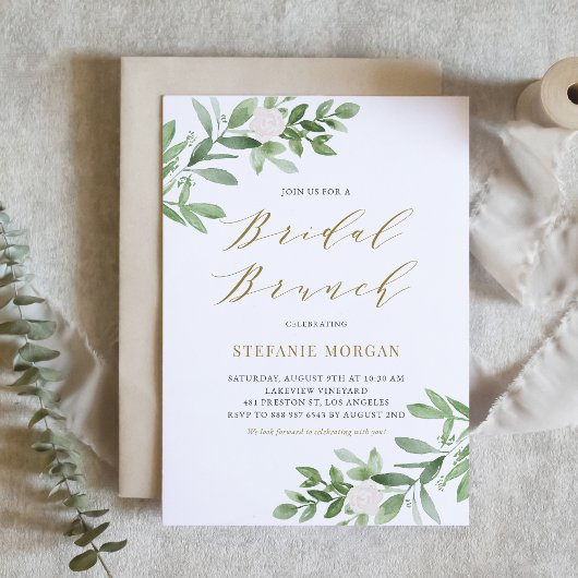 Invitation Aquarelle Verdure et fleurs Brunch nuptial