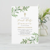 Invitation Aquarelle Verdure et fleurs Première communion (Debout devant)